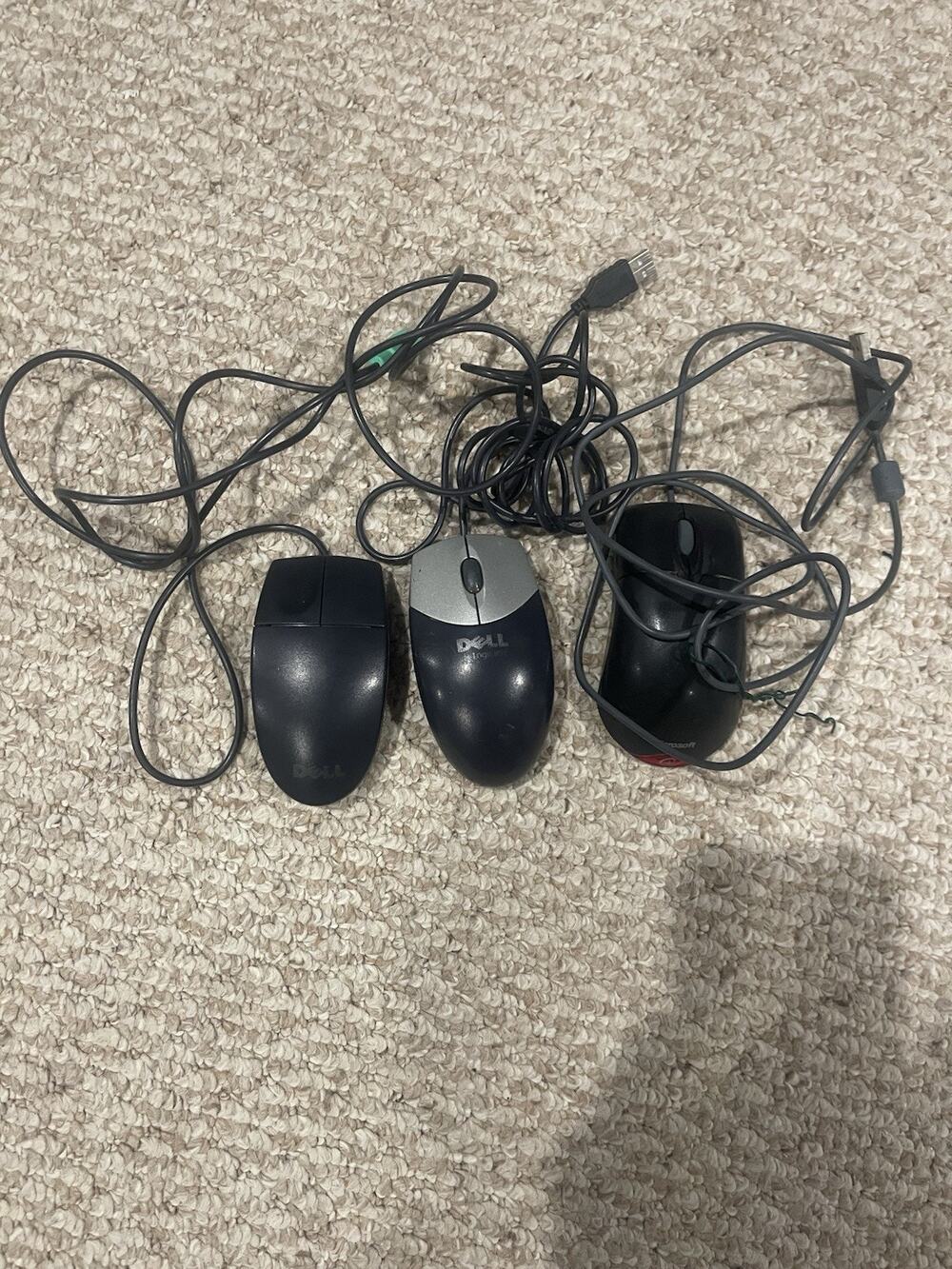 Lot of 3 Wired USB Optical Black Mouse Dell Microsoft PC Computer